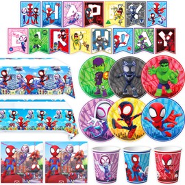 Birthday Party Supplies,68 pcs Party Decorations include 6 Different Style Paper Plates,2 Large Tablecloth,Happy Birthday Banner,Napkins and Cups for Boys Girls Decor, Serve 15+ Guest