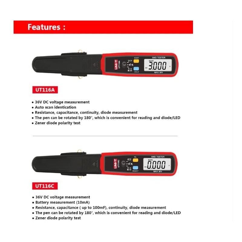 UNI-T UT116A Pen-type Digital Multimeter, Pocket-Sized Voltage Tester, Auto-Ranging, NCV