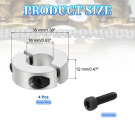 MECCANIXITY Bore 16 mm Double Split Shaft Collar 35 mm OD 12 mm Thickness Aluminum Alloy Locking Collar Clamp Style with Set Screw & Hex Wrench for Machine Tools Industry (Silver, Pack of 4)