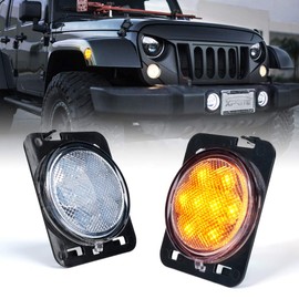 Xprite LED Amber Front Fender Side Marker Light Assembly with Clear Lens Compatible with Jeep Wrangler JK Unlimited 2007 2008 2009 2010 2011 2012 2013 2016 2017 2018