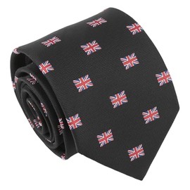 DQT Men's Embroidered Flag Print Novelty Classic Tie - Black British Union Jack Flag