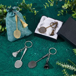 UNICRAFTALE 4 Key Chains, Key Ring, Charm, Badminton Racket, Alloy Charm, Key Charm, Cute, Women's, Men's, Metal Charm, Hanging Keyring, Key Ring Accessory, Bag Decoration, Accessory Parts, Crafts,