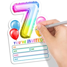 Yangmics Direct Rainbow Holographic Invitation Cards 7th Birthday Party for Kids Girls Boys 30 invites with 30 Envelopes 4x6 inches