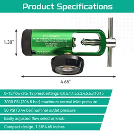 Brass Integral 50 PSI O2 Regulator for Oxygen Cylinder – CGA 870 Connection, Adjustable Flow 0-15 LPM, Compact & Lightweight Design for Home and Portable Use