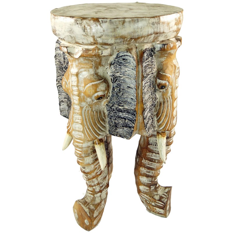 GURU SHOP Flower Bench, Stool, Tripod Side Table, Decorative Elephants