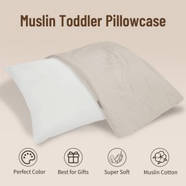 Toddler Pillowcases for 14"x20" Pillow 2 Pack, Muslin Toddler Pillow Covers for Boys Girls with Envelope Closure, Baby Kids Travel Pillow Case for Small Pillow (Beige, 14 x 20 Inch)