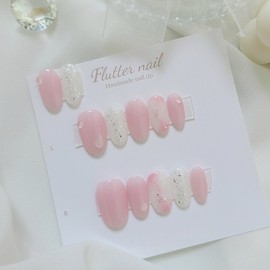 Water drop syrup pink handmade nail tip - Petit round / 물방울 시럽핑크 수제네일팁 - 쁘띠라운드
