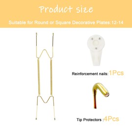 TNsughang Plate Hangers for The Wall, Suitable for 12-14 Inch Wall Plate Hangers for Display Stainless Steel Invisible with Invisible Nails Plate Hanger for Displaying Plates Decorative(Gold)
