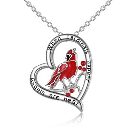 POPLYKE Sterling Silver Memorial Gifts for Women Red Cardinal Necklace When Cardinals Appear Angels Are Near Heart Necklace Jewelry (silver-cardinal necklace)