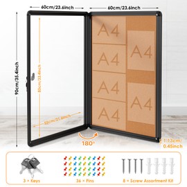 EVERSUPPLY Enclosed Bulletin Board Cork Board 36x24 in, Lockable Wall Display Case for Office School Home Commercial, Tamperproof and Shatter Resistant, Black Aluminum Frame
