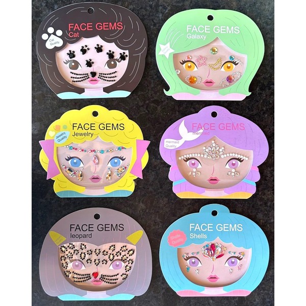 6 x Gesicht Glitzerstein Strasssteine Aufkleber MAKE-UP für Mädchenfeier Party