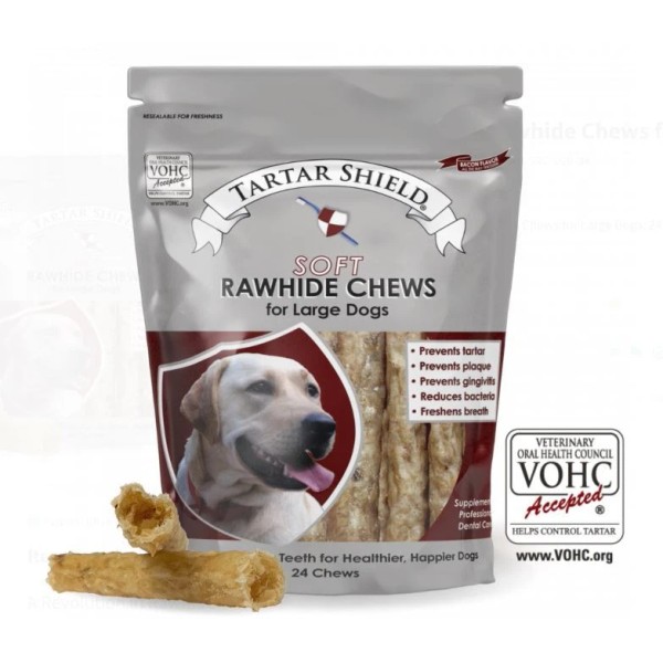 Tartar Shield Soft Rawhide Chews for Large Dogs, 24 Chews,
