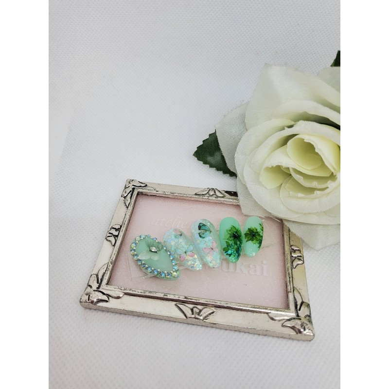 Forest Butterfly Handmade Nail Tips - Short Stiletto / 숲속나비