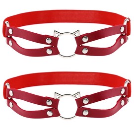 YunPeng Women Cute Leather Elasticity Leg Harness Garter Belts Adjustable Punk Thigh Garter 2pcs Red