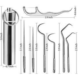 1 set of toothpicks Portable stainless steel toothpicks Outdoor picnic camping travel cleaning kit Portable reusable metal toothpicks with holder - with keyring