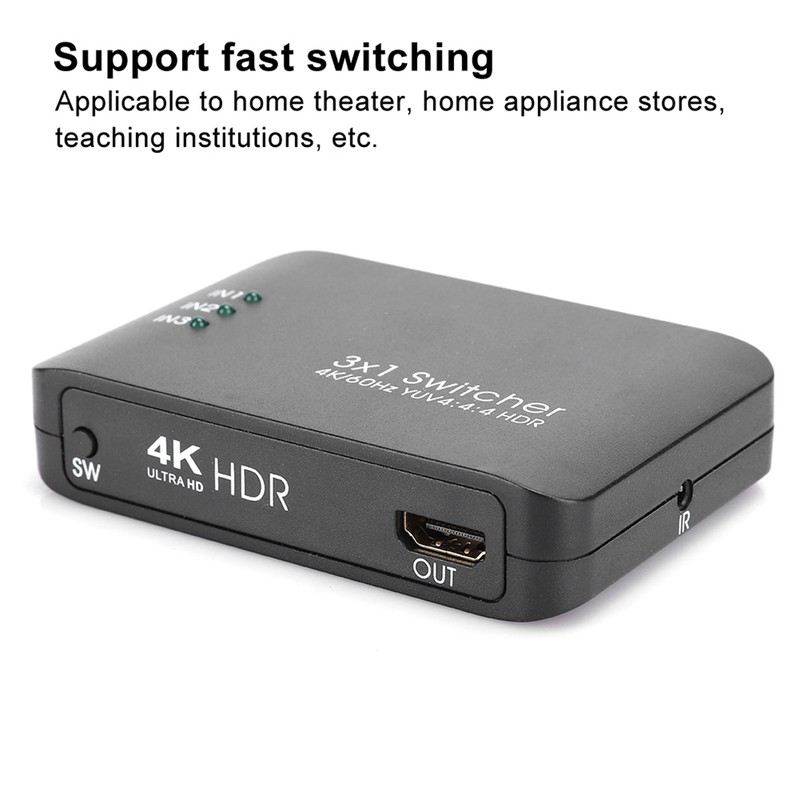 3x1 4K HDMI 2.0 Switcher HD IR Remote Control Splitter
