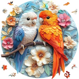 Qiuenisray Wooden Puzzles for Adults, Parrots Flower Jigsaw Puzzles 200 Pieces, Beautiful Puzzle, FSC Certified Unique Shape Animal Adult Puzzles, Creative Gift for Family Game 10.9x11.2 in