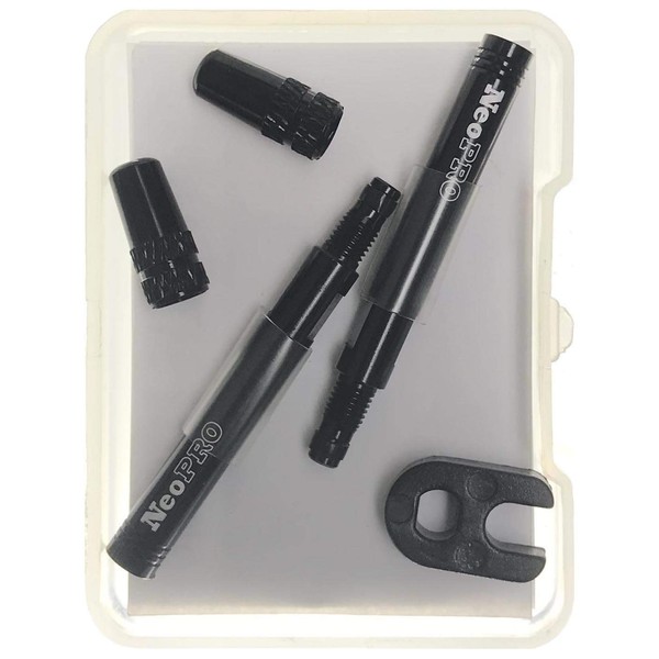 NeoPRO Presta Valve Extension Extender Kit (Pack of 2) w/Valve Key and Cap - Available in 4 Lengths - 20,30,40,60 mm (Black, 40mm)