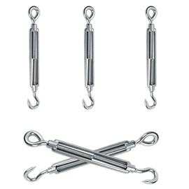 304 Stainless Steel Turnbuckle, Rustproof, High Strength Turnbuckle, Stainless Steel Hook & Eye, Rigging Tensioner, Weather Resistant Hook, Rope Fixing, Tent Setup, Structure Reinforcement (M6 5)