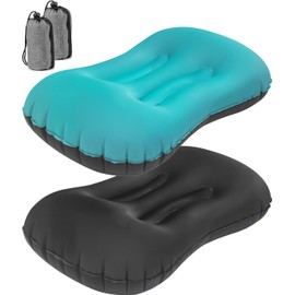 Olutula 2Pack Inflatable Camping Pillows, Camping Pillow for Neck and Lumbar Support, Ultralight TPU Travel Pillow with Quick Inflate/Deflate, Compact for Hiking, and Car Travel (Black & Blue)