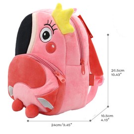 Ladyzone Toddler Backpack Zoo Animals Backpacks Cute Plush Bag Cartoon 10" Preschool Book Bag For 2+ Years Girls Boys (Flamingo)