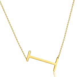HSWYFCJY Sideways Initial Necklace Gold Capital Alphabet A-Z Necklace Stainless Steel Big Letter Pendant Necklace Monogram Necklaces for Women Girls Gifts (Gold I)