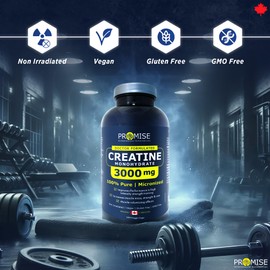 Promise Creatine MonoHydrate 3000 mg | Increase Muscle Mass, Strength and Size. Massive Gains. 300 Capsules