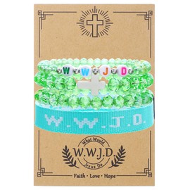 COLORFUL BLING WWJD Beads Braided Bracelet WWJD Matching Couples Protection Inspirational Religious Christian Gifts What Would Jesus Do Bracelets Friendship Bracelet Gift for Women Men-A Green