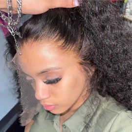 Yokada SKINLIKE HD Invisible Swiss Lace Human Hair Wig 13x6 Lace Front Deep Parting Space Wigs Deep Curly Style with Clean Hairline 180% Density for Black Women (14inch, 13x6 HD lace front)