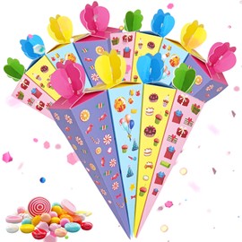 yivom Pack of 12 Sugar Cones for Filling, Sugar Bag Craft Set, Sibling Bags, DIY School Cones for Filling 20 cm for School Cone, Girls Boys, Gift Wrapping Sugar Cone, 4 Styles