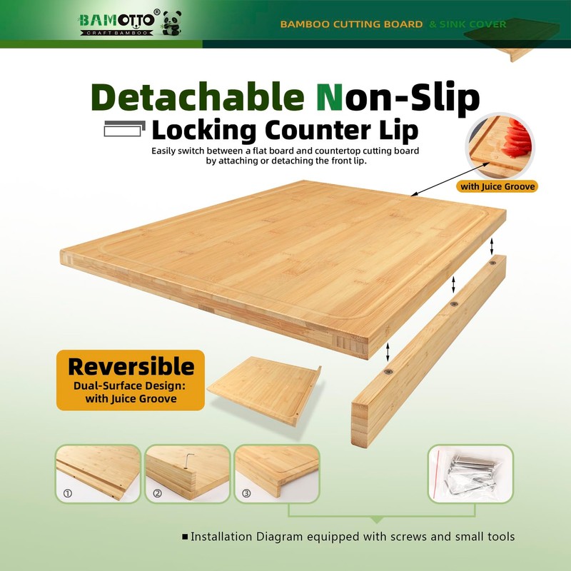 BAMOTTO CRAFTBAMBOO 15.8x22 Inch Large Bamboo Cutting Board Sink Cover