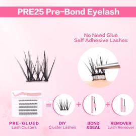 FindLove Fluffy Eyelash Clusters No Glue Lashes Press on Lashes Self Adhesive Eyelashes Pre-glued Glueless Lashes Clusters Waterproof Extensions Kit Natural Lash(PRE25)
