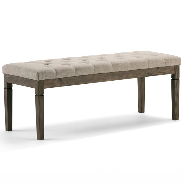 SIMPLIHOME Waverly 48 Inch Wide Traditional Rectangle Tufted Ottoman Bench in Natural Linen Look Fabric, For the Living Room and Bedroom