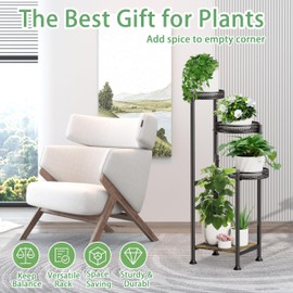 OUDUOPLANT 4 Tier Plant Stand Indoor,32in Tall Corner Metal Black Plant Stands,Modern Tiered Plant Holder for Outdoor Patio Garden Balcony