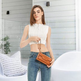 nuoku Small Crossbody Shoulder Bag for Women, Wristlet Phone Women's Wallet with Credit Card Holder,Clutch Purse (Brown)