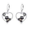 POPLYKE Black Cat Drop Dangle Earrings 925 Sterling Silver Lever