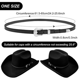 RainFlowwer Classic Hat Band for Women, Cowboy Hat Band for Men, Leather Hat Band with Silver Buckle for Fedora Panama Hat (Black)