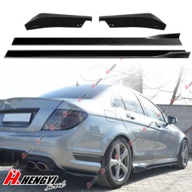 LUC For 08-14 MERCEDES W204 C250 C300 Side Skirts + Rear Bumper Side Apron Splitter