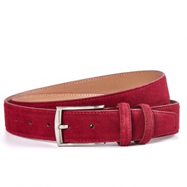 Ximraood Men's Thick Suede Belts Genuine Leather Belt for Men Dress Casual and Golf, 1 3/8"(34mm) Wide, Burgundy, 46(Fits Waist 44"-45")