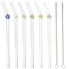Kichvoe 6pcs Glass Straws with Design Flower Glass Straws Reusable