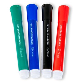 Glassboard Studio 4-Pack Chisel Tip Dry Erase Markers in Assorted Colors with Low Odor Ink for White Boards or Glass Boards - For Office, School, or Home