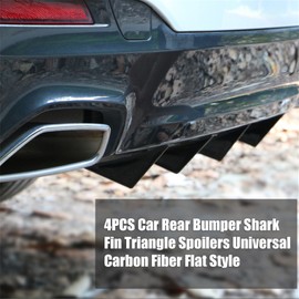 4PCS Car Rear Bumper Shark Fin Triangle Spoilers Universal Carbon Fiber Flat Style