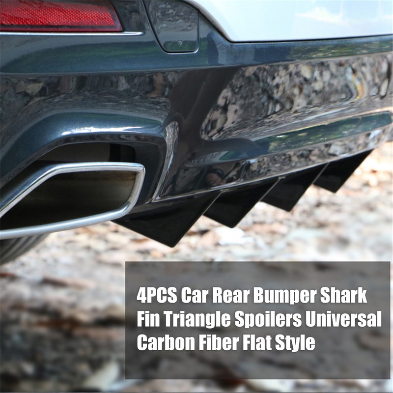 4PCS Car Rear Bumper Shark Fin Triangle Spoilers Universal Carbon