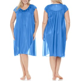 Ezi Satin Nightgowns for Women - Soft & Breathable Knee-Length Night Gowns - Adult Womens Nightgown M - Plus Size,L,Light Blue