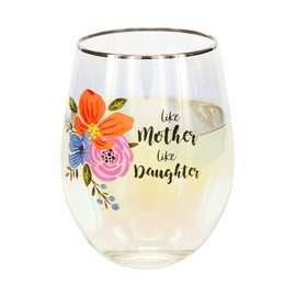 Pavilion Gift Company Mother Like Daughter Daughter-18 Oz Stemless Floral Wine Glass, 18 oz