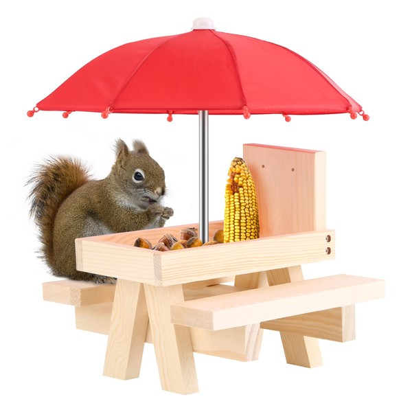 Ruiqas Wooden Squirrel Feeder Nut Box Compartment Funny Squirrel Feeding