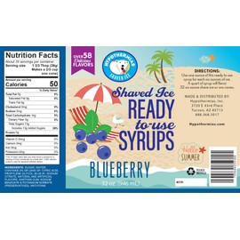 Hypothermias Shaved Ice & Snow Cone Syrup - Quart (32 fl. oz) - Blueberry - Made with Non-GMO 100% Pure Cane Sugar, No Corn Syrup - BPA-Free Recyclable Plastic Bottle