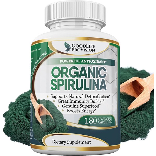Spirulina Capsules – 100% Pure 1000mg Serving ( 500mg Veggie Capsules ) Powder Supplement, Supports Natural Detoxification, Benefits Health on a Cellular Level, Best with Chlorella, 3 Month Supply