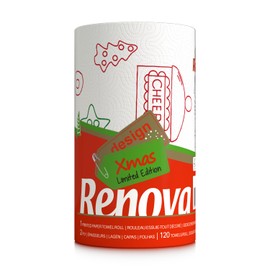 Renova Festive Christmas Kitchen Roll 1 Roll Per Pack – XXL Durable Holiday Paper Towels Decorative Designs 120 Sheets | 3X Larger Than Standard Rolls