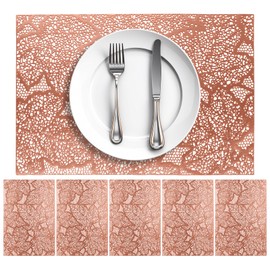 Terafeels 10407 Wipe Clean Place Mats Set of 6 PVC Tear-Resistant Heat Resistant Non-Slip Place Mats for Kitchen, Home, Restaurant, Dining Table, 45 x 35 cm, Pink